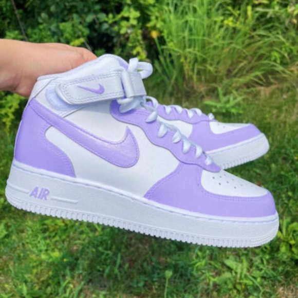 Nike Air Force 1 Custom Sneakers Mid Two Tone Lilac Purple Lavender White Shoes main image 4
